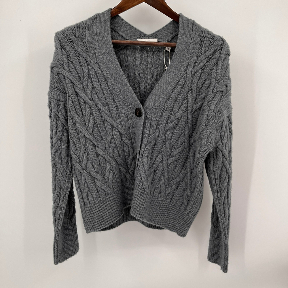 Vince Interlocking Cable Knit Cardigan Size M Merino Wool Cashmere Sweater